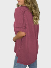 Lovelet Texture V-Neck Half Sleeve T-Shirt - Trendsi