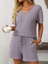 Mandy V-Neck Short Sleeve Top and Shorts Set - Trendsi - Flyclothing LLC