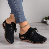 Lace-Up Round Toe Wedge Sandals - Trendsi - Flyclothing LLC