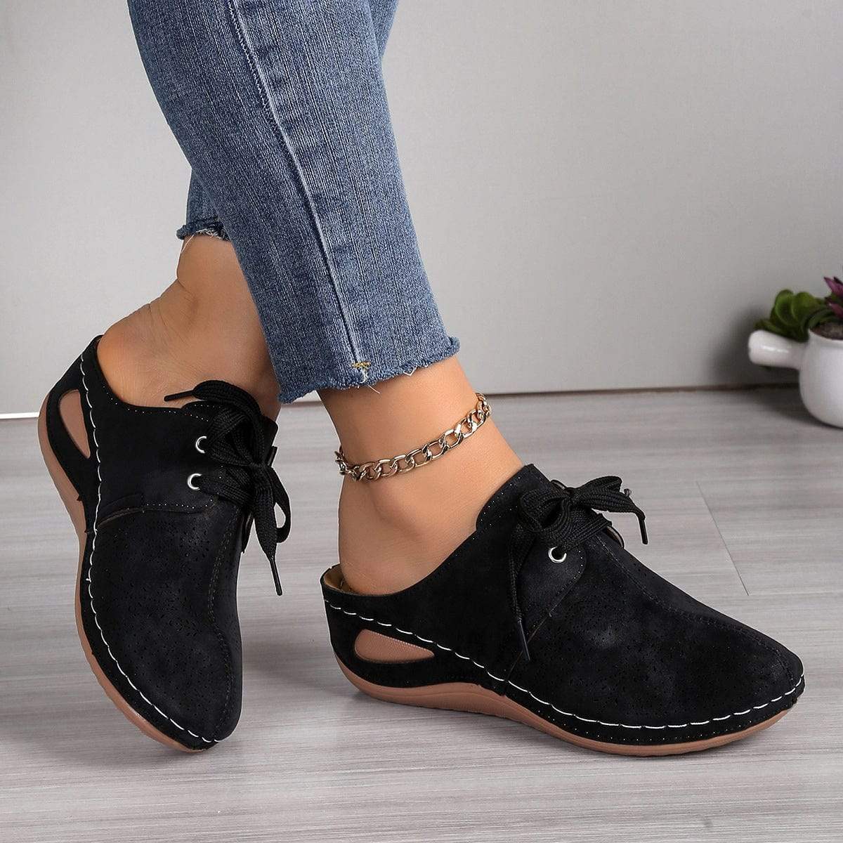 Lace-Up Round Toe Wedge Sandals - Trendsi - Flyclothing LLC