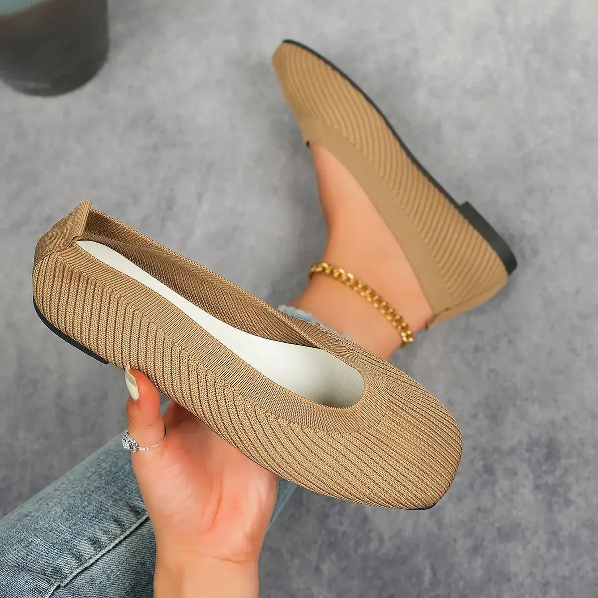 Knitted Square Toe Flat Slip-Ons - Trendsi - Flyclothing LLC