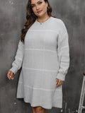 Plus Size Round Neck Long Sleeve Sweater Dress - Trendsi
