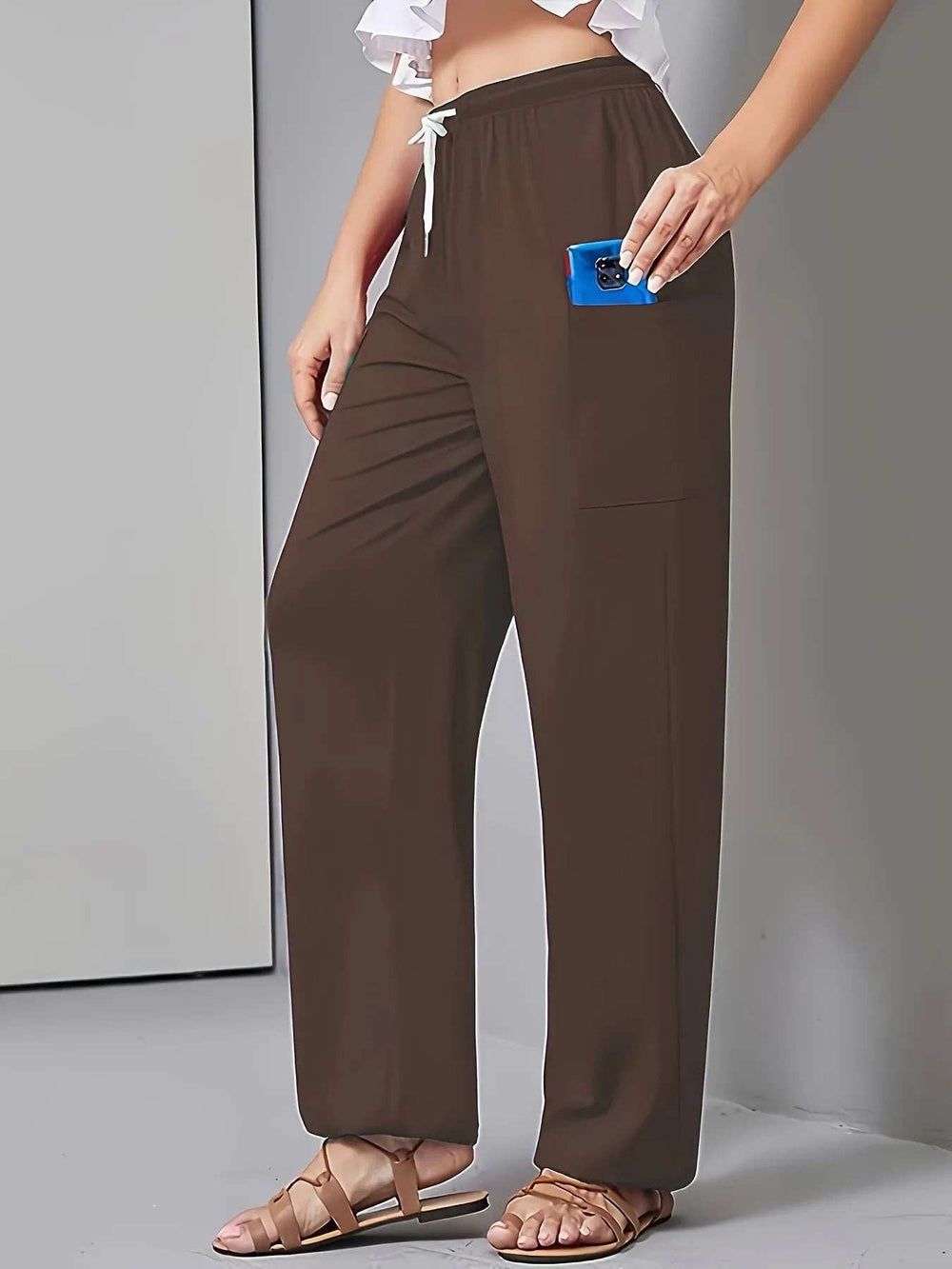 Drawstring Wide Leg Pants with Pockets - Trendsi - Flyclothing LLC