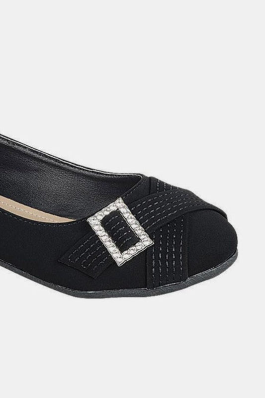 Forever Link Slip On Rhinestone Buckle Ballet Flats - Trendsi