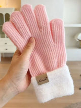 Knitted Warm Gloves with Plush Cuff - Trendsi - Flyclothing LLC