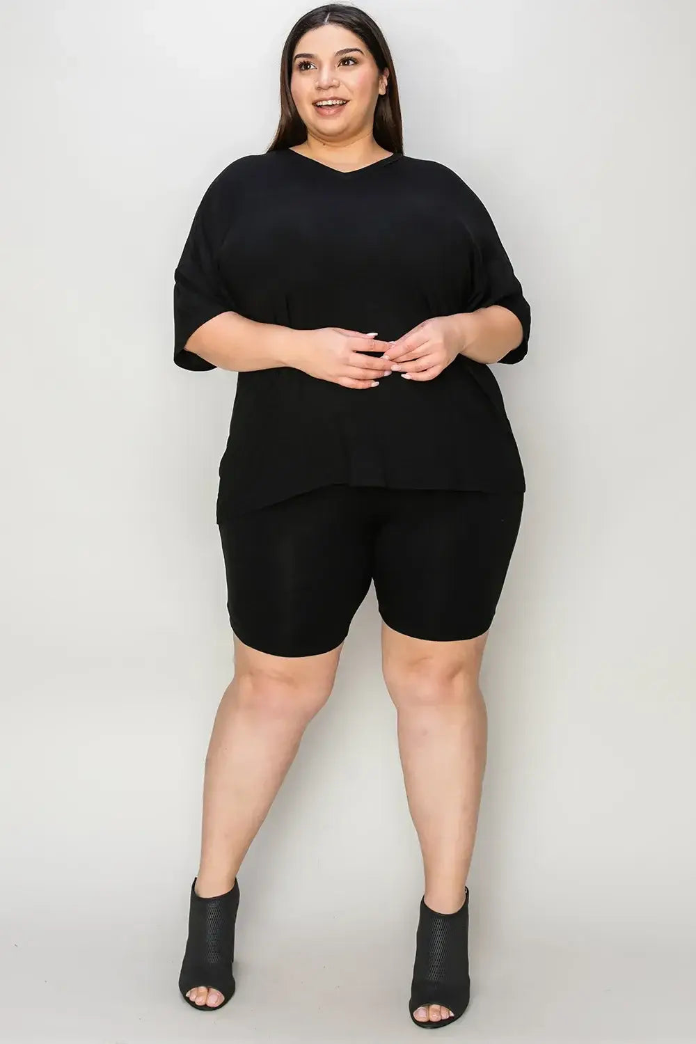 Basic Bae Bamboo Full Size V-Neck Drop Shoulder T-Shirt and Shorts Set - Trendsi - Flyclothing LLC