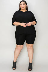 Basic Bae Bamboo Full Size V-Neck Drop Shoulder T-Shirt and Shorts Set - Trendsi - Flyclothing LLC