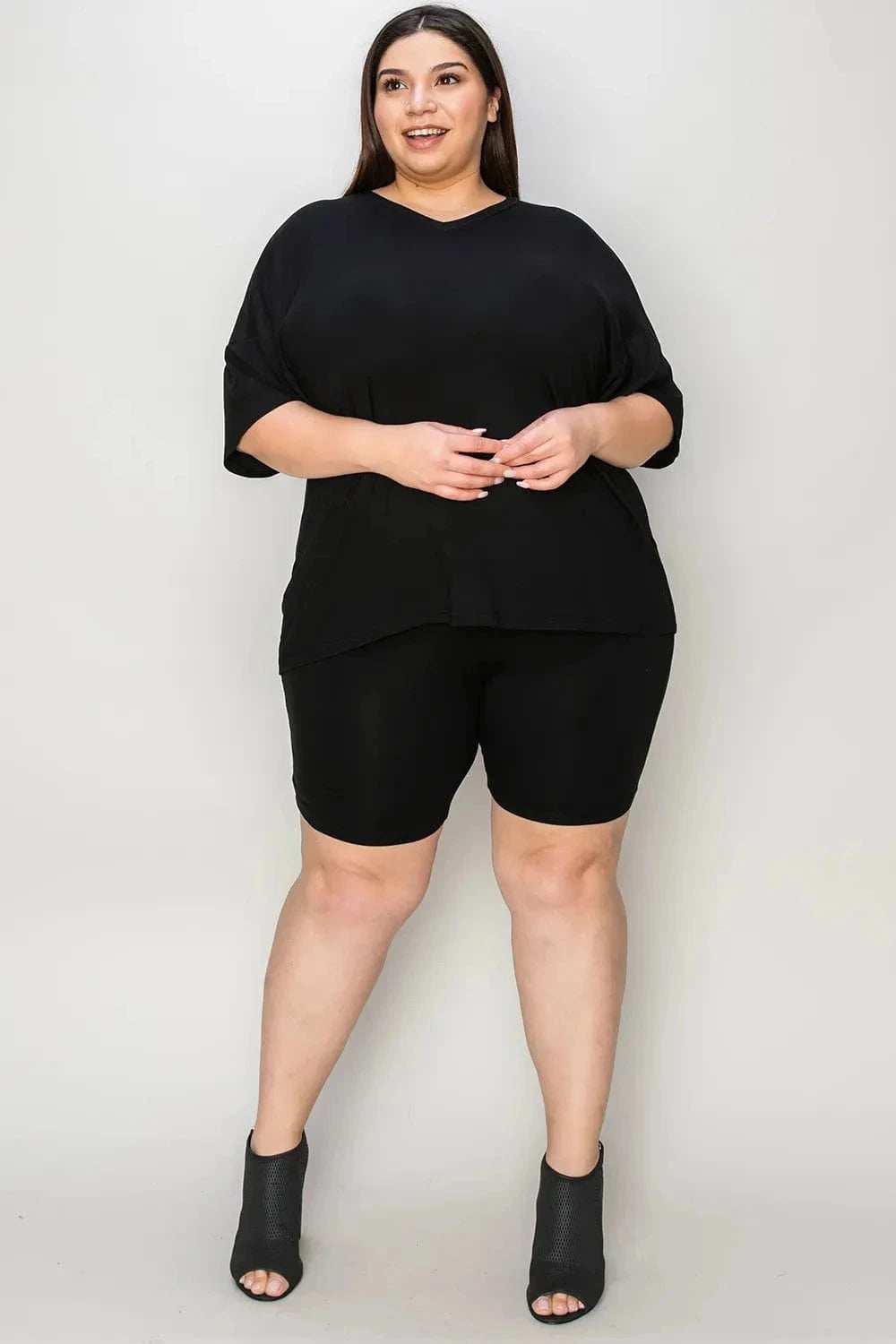 Basic Bae Bamboo Full Size V-Neck Drop Shoulder T-Shirt and Shorts Set - Trendsi - Flyclothing LLC
