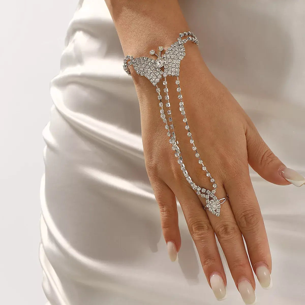 Rhinestone Butterfly Hand Chain Bracelet - Trendsi - Flyclothing LLC