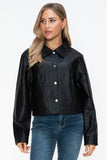 Snobbish Snap Down Long Sleeve PU Leather Jacket - Trendsi