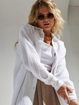 Textured Collared Neck Long Sleeve Shirt - Trendsi - Flyclothing LLC