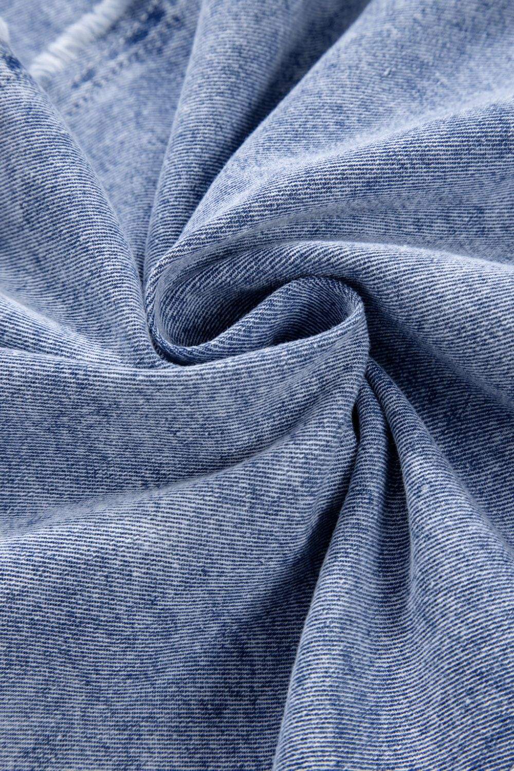 Raw Hem Button Down Long Sleeve Denim Dress - Trendsi - Flyclothing LLC