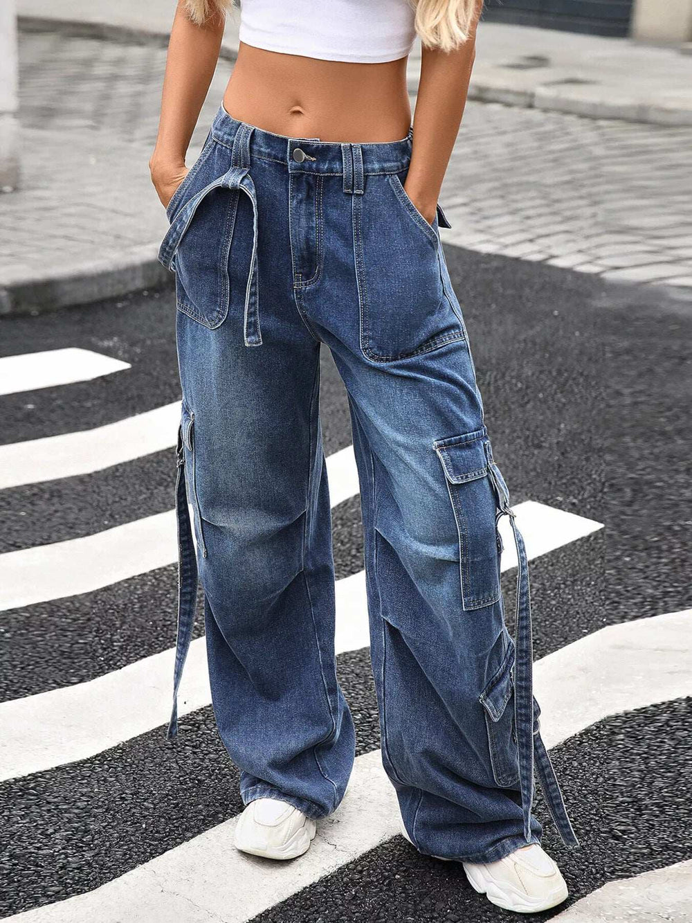 Wide Leg Cargo Jeans - Trendsi - Flyclothing LLC