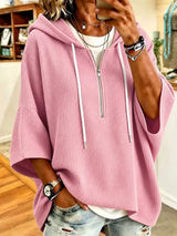 Waffle Knit Quarter-Zip Hoodie - Trendsi - Flyclothing LLC