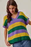 SO ME Mardi Gras Loose Fit V Neck Stripe Sweater Top - Trendsi - Flyclothing LLC