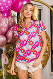 BiBi Floral Notched Ruffled Short Sleeve Blouse - Trendsi