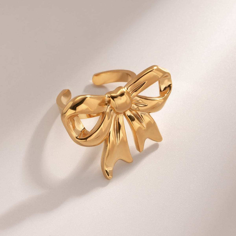 18K Gold-Plated Stainless Steel Bow Ring - Trendsi - Flyclothing LLC