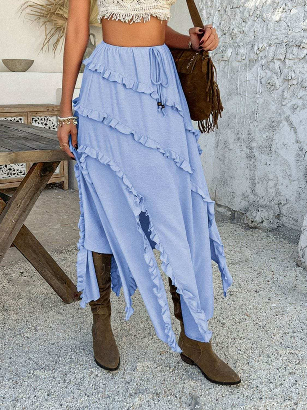 Devine Slit Drawstring Ruffled Skirt - Trendsi - Flyclothing LLC