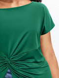 Plus Size Twisted Asymmetrical Neck Short Sleeve T-Shirt - Trendsi