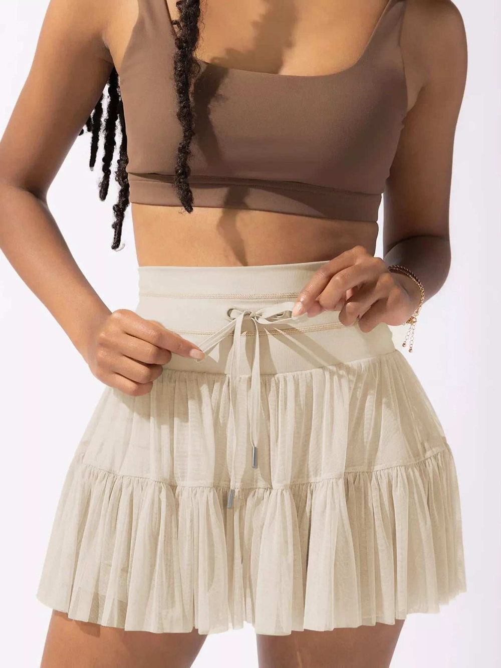 Tiered Skort with Drawstring - Trendsi - Flyclothing LLC