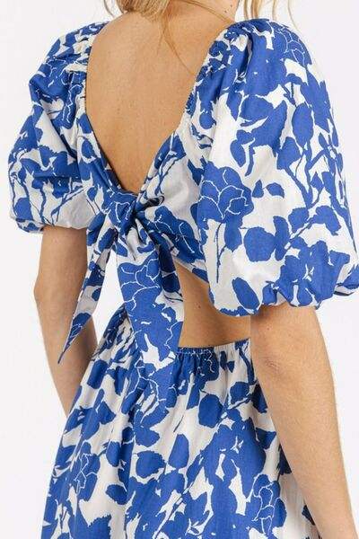 Mittoshop Cutout Back Floral Sweetheart Neck Puff Sleeve Dress - Trendsi - Flyclothing LLC