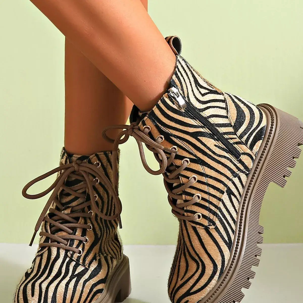 Animal Print Lace-Up Ankle Boots - Trendsi - Flyclothing LLC