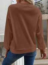 Casual V-Neck Waffle Long Sleeve Top - Trendsi - Flyclothing LLC