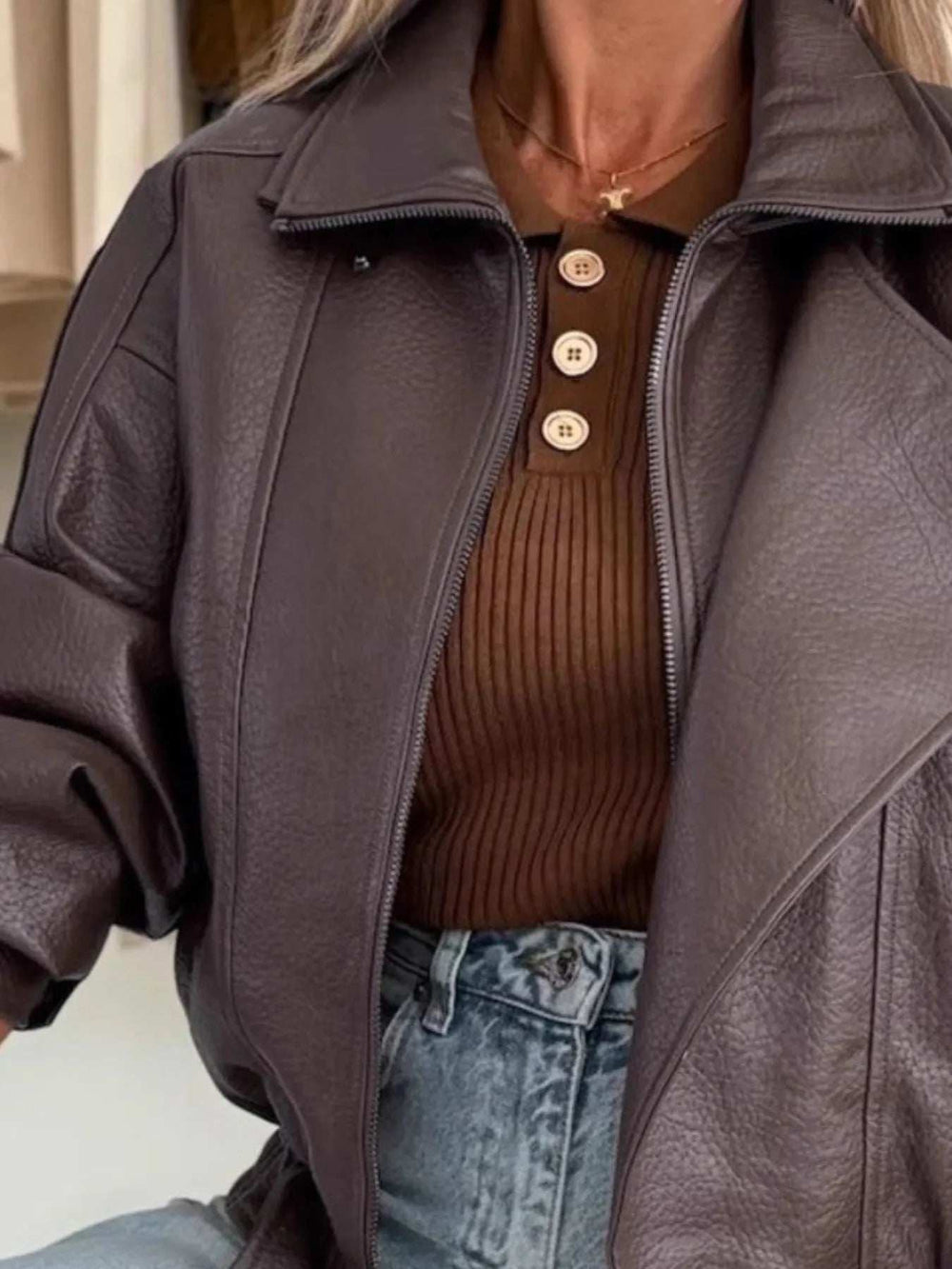 Leather Zip Up Jacket - Trendsi - Flyclothing LLC