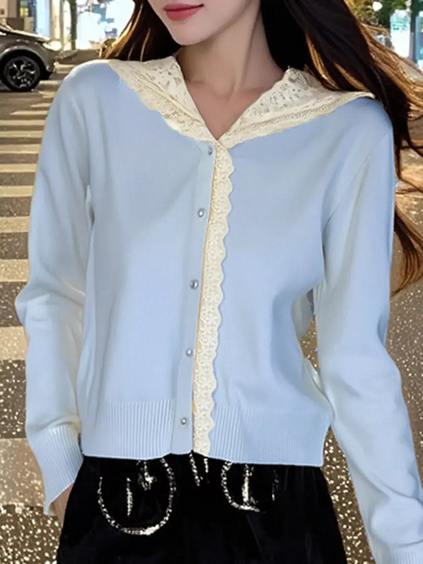Lace Trim Hooded Cardigan - Trendsi - Flyclothing LLC