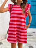 Striped Ruffle Sleeve Casual Summer Dress - Trendsi - Flyclothing LLC