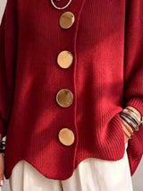 Full Size Gold Buttons Lantern Sleeve Cardigan Plus Size - Trendsi - Flyclothing LLC