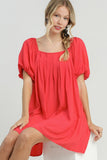 Umgee Full Size Squared Neck Puff Sleeve Mini Dress Plus Size - Trendsi