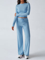 Devine Round Neck Long Sleeve Top and Drawstring Pants Set - Trendsi