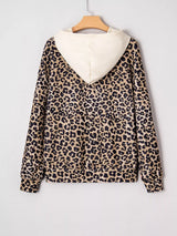 Leopard Print Long Sleeve Hoodie with Pocket - Trendsi - Flyclothing LLC