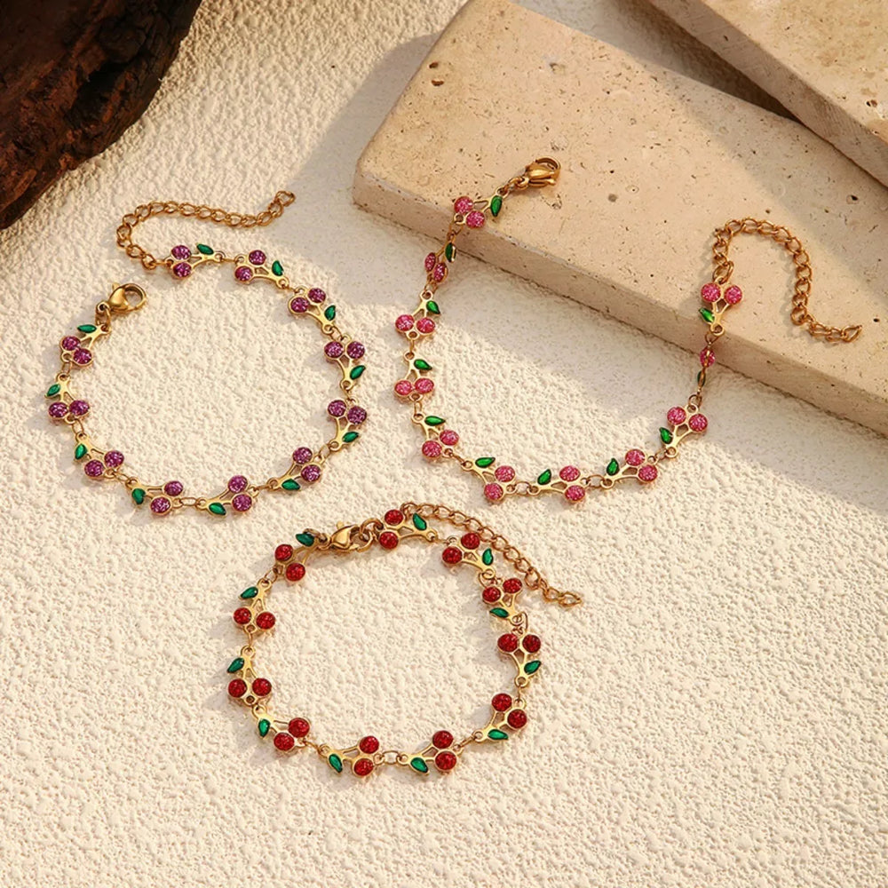 18K Gold-Plated Cherry Charm Bracelet - Trendsi - Flyclothing LLC
