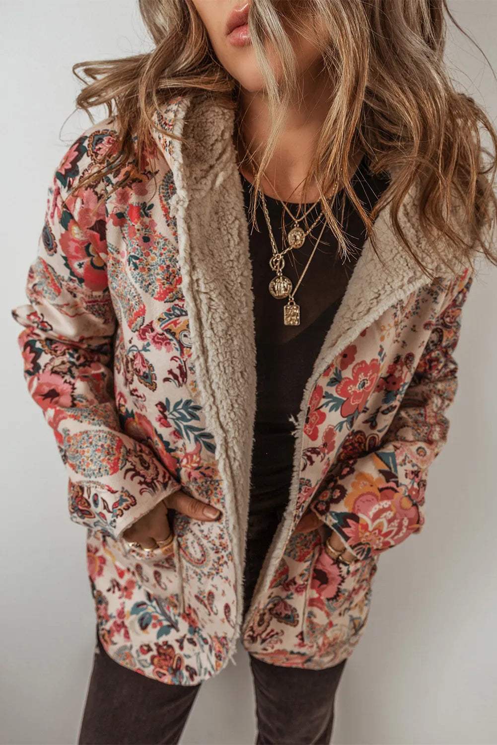 Printed Long Sleeve Hooded Jacket - Trendsi - Flyclothing LLC