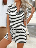 Casual Striped Short Sleeve Top and Shorts Two-Piece Set - Trendsi - Flyclothing LLC