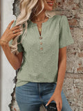 Eyelet Notched Short Sleeve Top - Trendsi