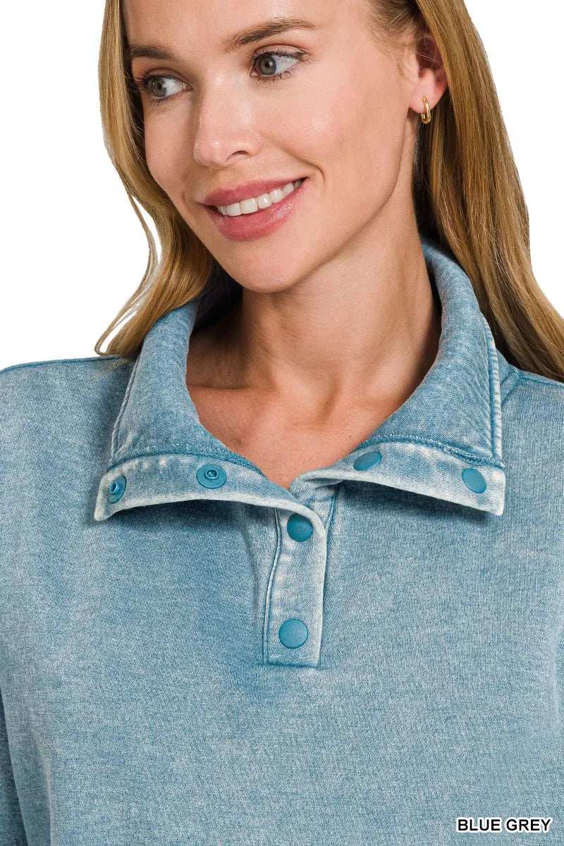 Zenana Fleece Washed High Neck Kangaroo Pocket Sweatshirt - Trendsi - Flyclothing LLC