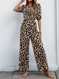 Perfee Tied Leopard Half Sleeve Jumpsuit - Trendsi