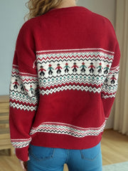 Contrast Round Neck Dropped Shoulder Sweater - Trendsi