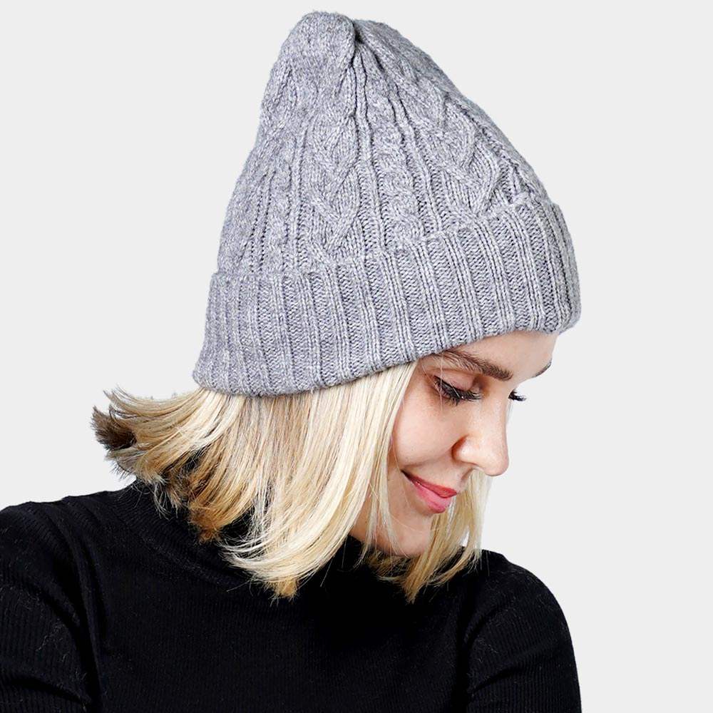 Cable Knit Cuff Beanie Hat - Madeline Love - Flyclothing LLC