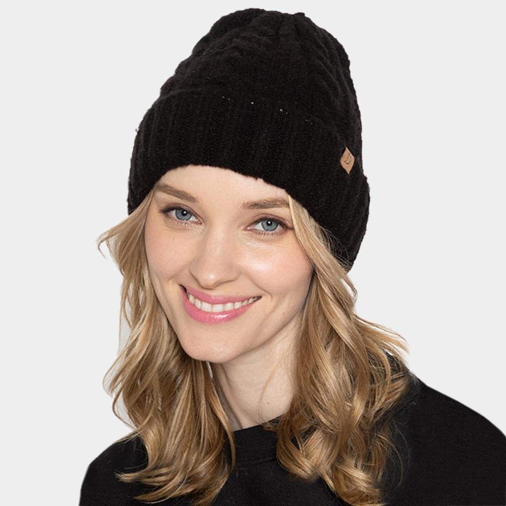 Cable Knit Cuff Beanie Hat - Madeline Love - Flyclothing LLC