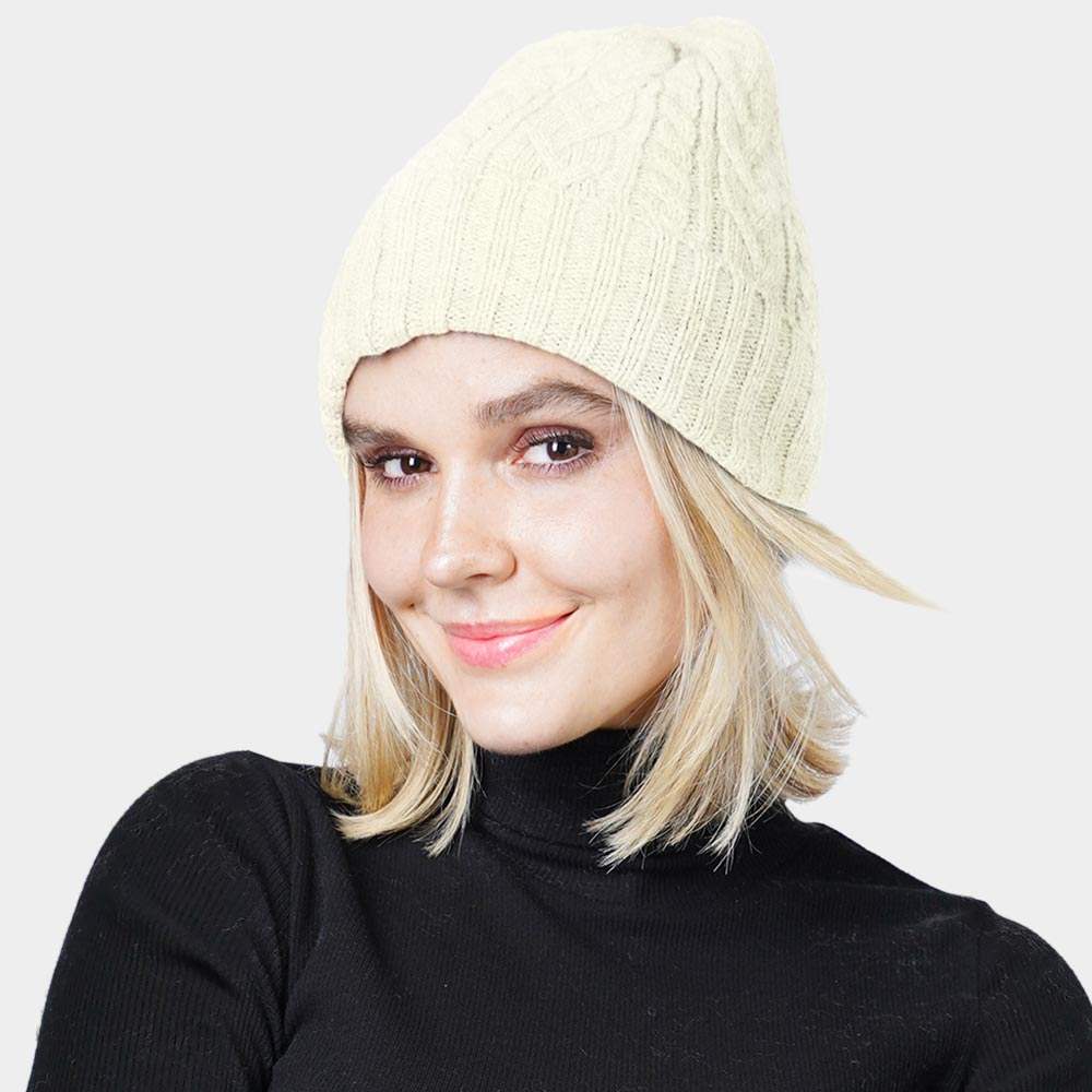 Cable Knit Cuff Beanie Hat - Madeline Love - Flyclothing LLC