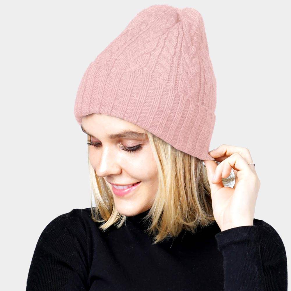 Cable Knit Cuff Beanie Hat - Madeline Love - Flyclothing LLC