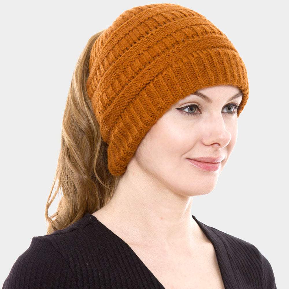 Cable Knit Ponytail Beanie Hat - Madeline Love - Flyclothing LLC