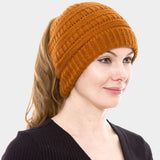 Cable Knit Ponytail Beanie Hat - Madeline Love - Flyclothing LLC