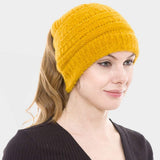 Cable Knit Ponytail Beanie Hat - Madeline Love - Flyclothing LLC