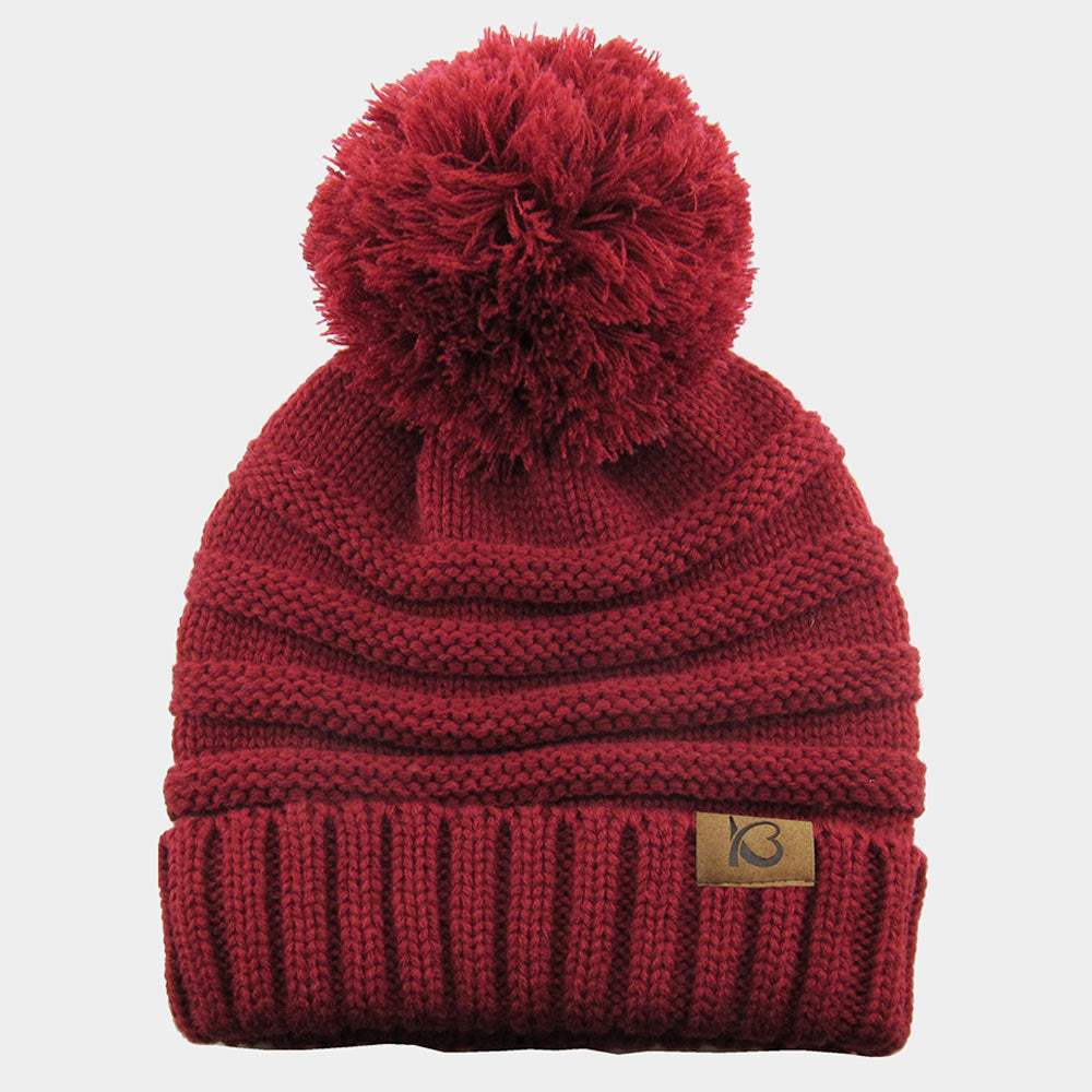 Cable Knit Ribbed Chunk Pom Pom Beanie Hat - Madeline Love - Flyclothing LLC
