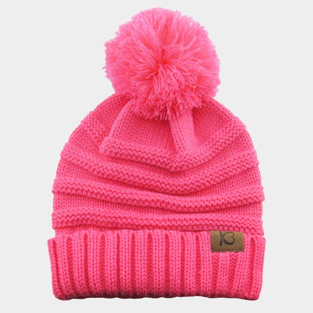 Cable Knit Ribbed Chunk Pom Pom Beanie Hat - Madeline Love - Flyclothing LLC